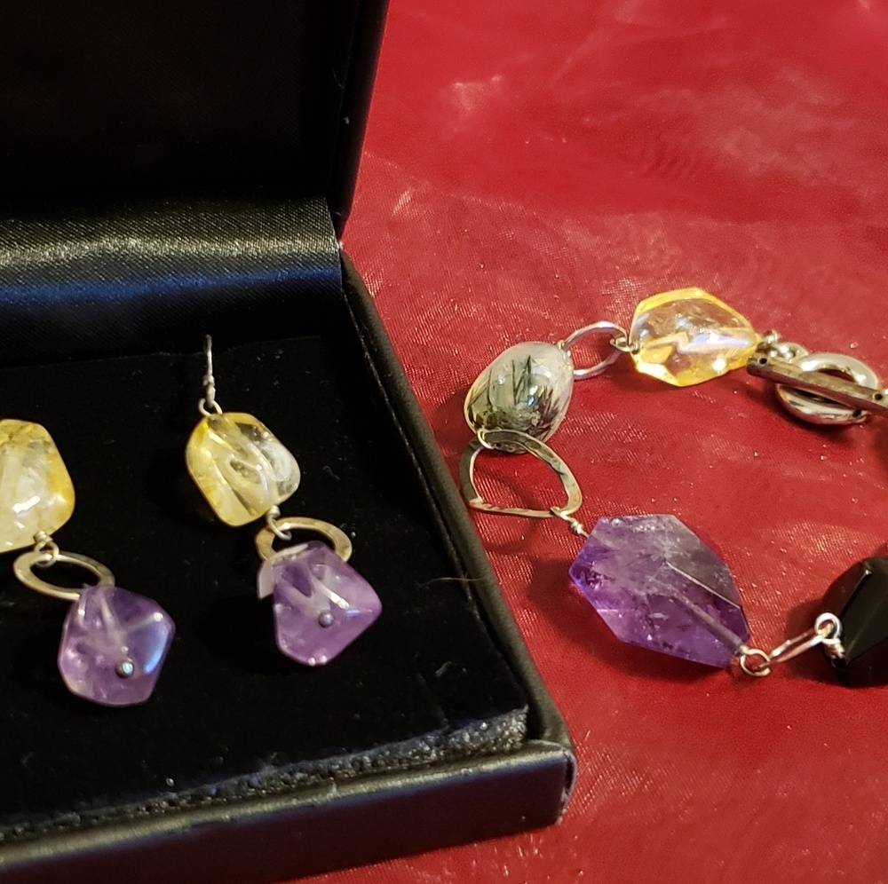 💕Semi-Precious Bracelet & Earring Sterling Set